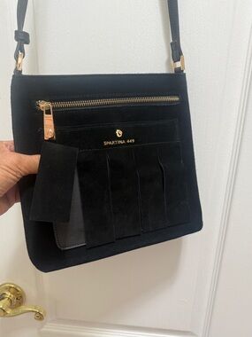 Spartina 449 Black Suede Fringe Crossbody with Gold Hardware